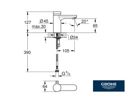 MEDIDAS GRIFO LAVABO TEMPORIZADO CON MEZCLADOR EUROSMART GROHE